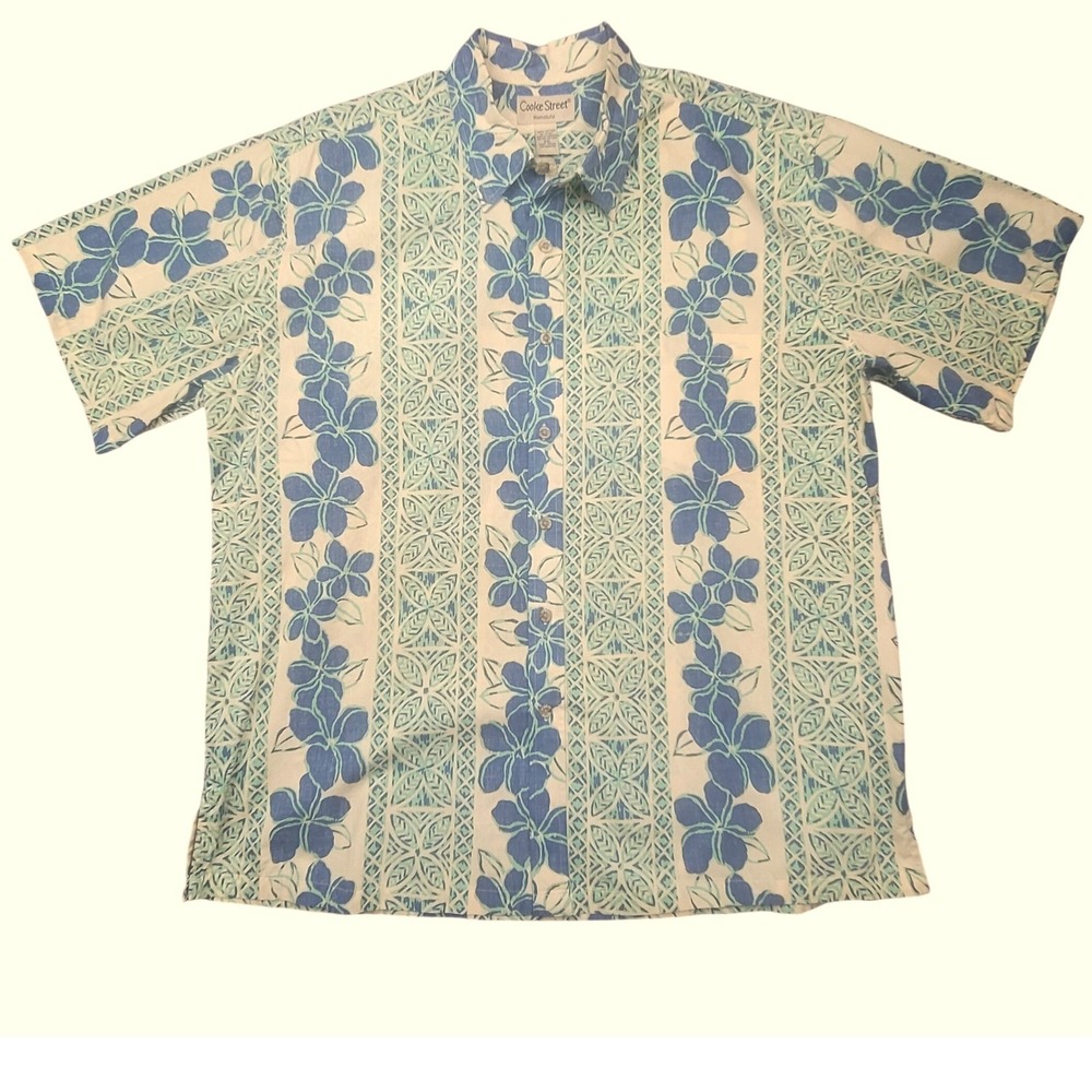 Cooke Street Honolulu Mens 2XL Blue Floral Hibiscus Cotton Hawaiian Shirt Resort